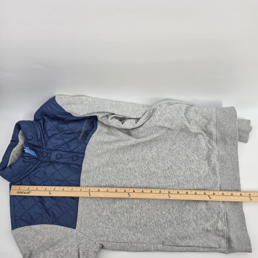 Vineyard Vines Mens Small Gray Blue Quilted Hybrid Shep Shirt Snap Pullover Hood